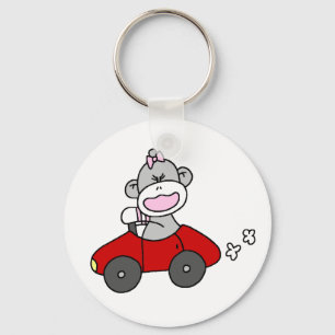 Sock Monkey Girl in Red Car Keychain