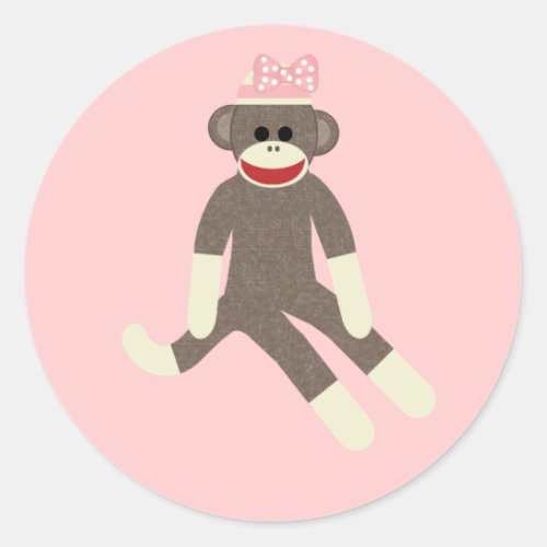 Sock Monkey girl with a pink bow sticker