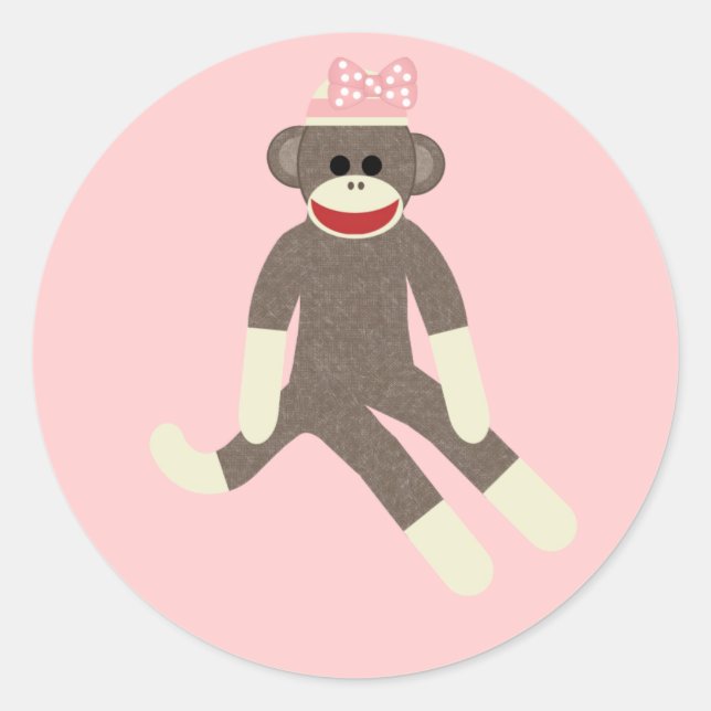 Sock Monkey girl with a pink bow sticker (Front)