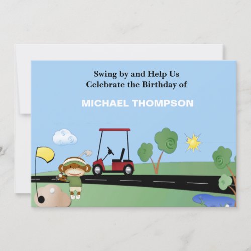 Sock Monkey Golf Birthday Invitations