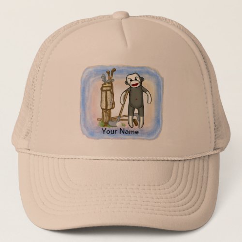 Sock Monkey Golf custom name hat 