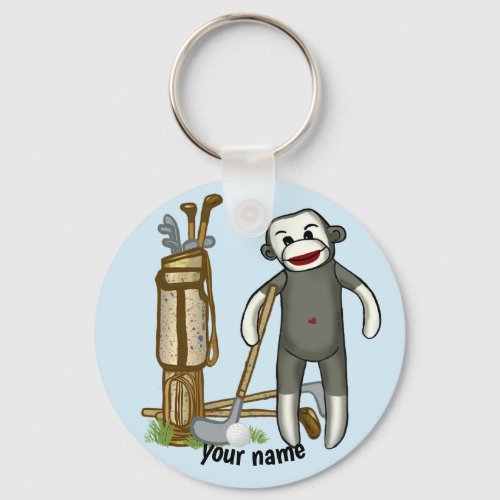 Sock Monkey Golf custom name Keychain