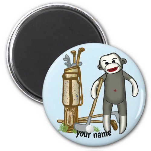 Sock Monkey Golf custom name Magnet