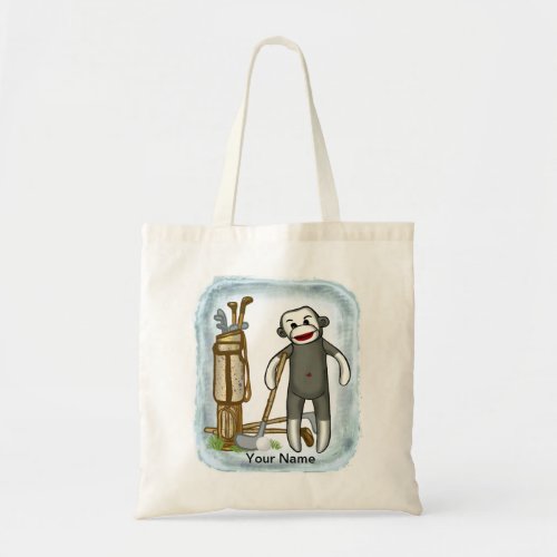 Sock Monkey Golf custom name Tote Bag