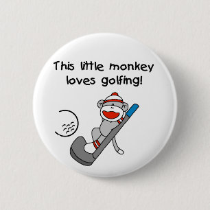 Sock Monkey Golf Pinback Button