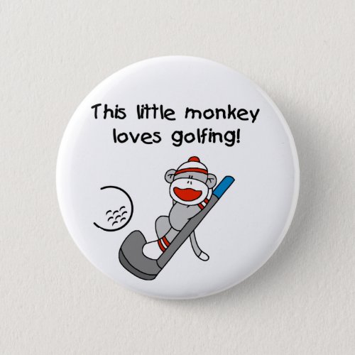 Sock Monkey Golf Pinback Button