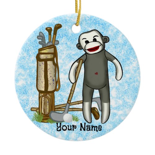 Sock Monkey Golfer golf Ornament