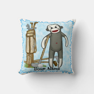 Sock Monkey Golfer golf Throw Pillow