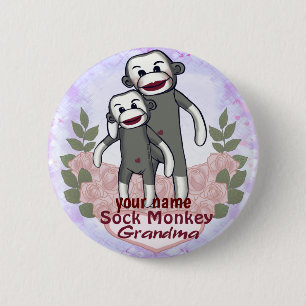 Sock Monkey Grandma Button
