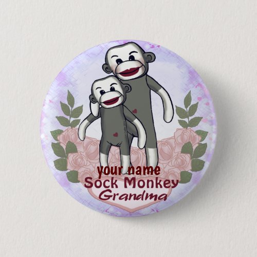 Sock Monkey Grandma  Button