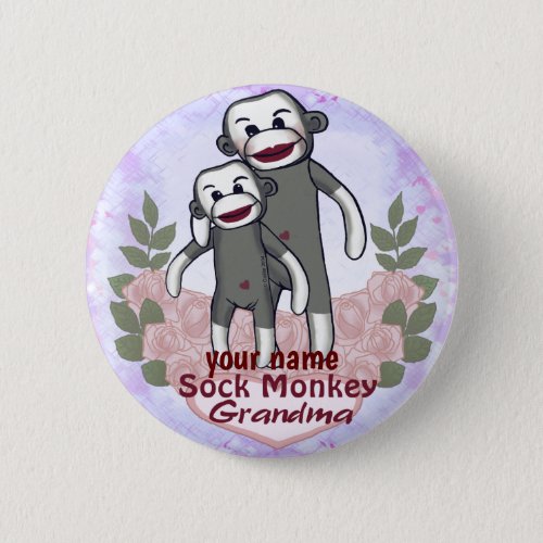 Sock Monkey Grandma custom name Button
