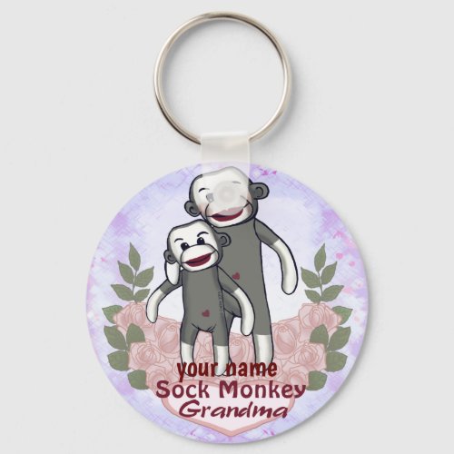 Sock Monkey Grandma custom name Keychain