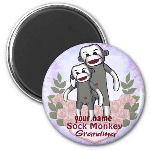 Sock Monkey Grandma custom name Magnet