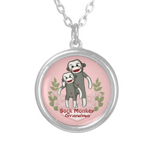 Sock Monkey Grandma Silver Plated Necklace