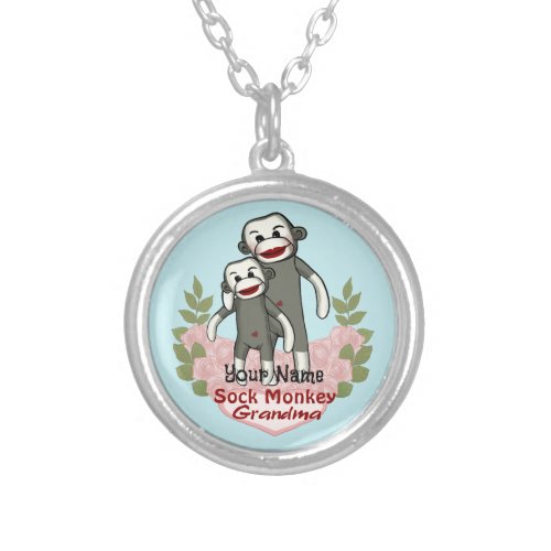 Sock Monkey Grandma Silver Plated Necklace