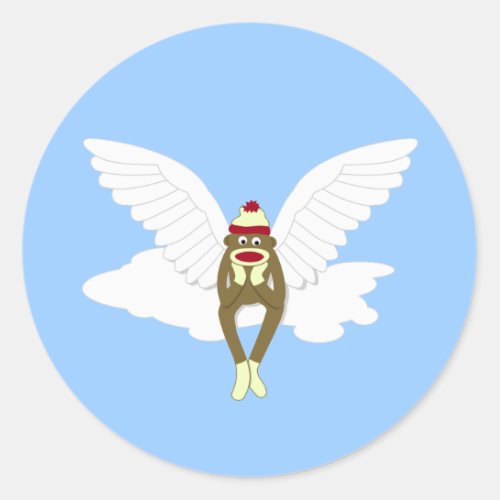 Sock Monkey Guardian Angel Classic Round Sticker