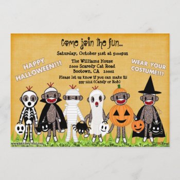 Sock Monkey Halloween Greeting Card Or Invitation by MonkeyHutDesigns at Zazzle