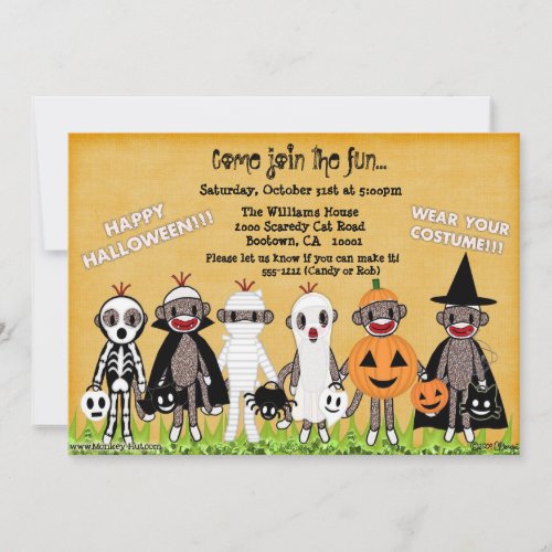 Sock Monkey Halloween Greeting Card or Invitation