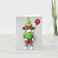 Sock Monkey Happy Birthday with Red Balloon Card Zazzle