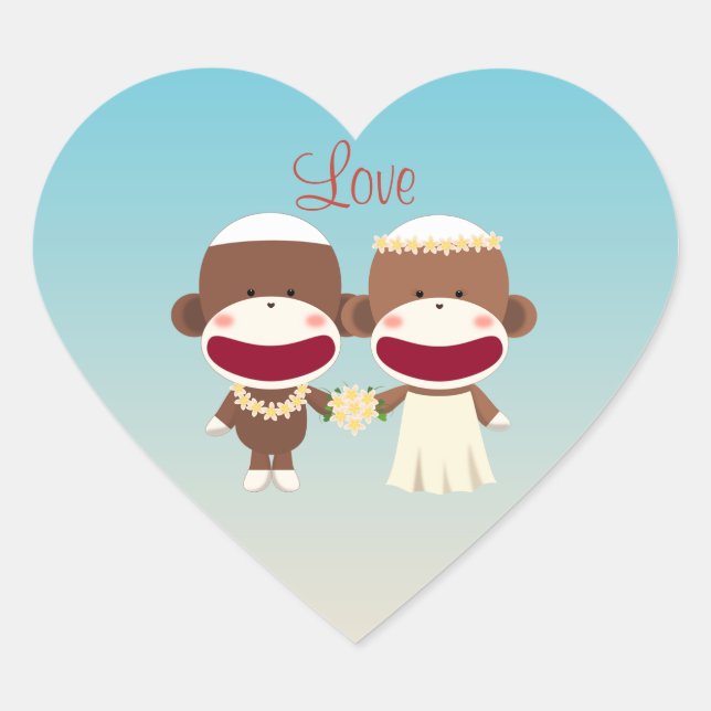 Sock Monkey Hawaiian Wedding Sticker (Front)