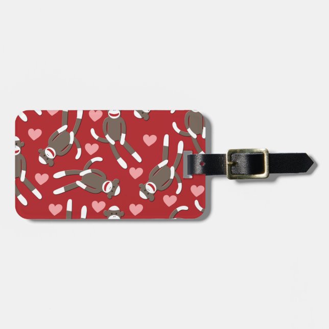 Sock Monkey Hearts Luggage Tag (Front Horizontal)