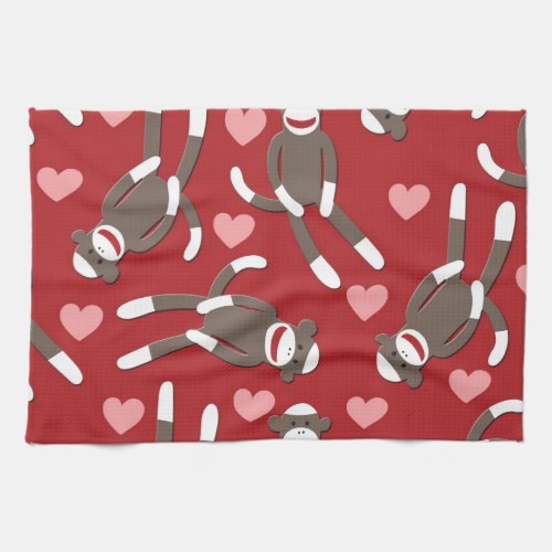 Sock Monkey Hearts Towel