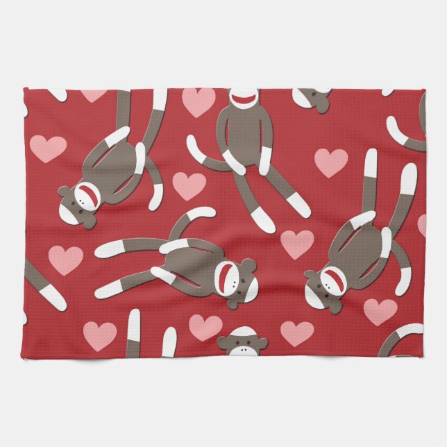 Sock Monkey Hearts Towel (Horizontal)