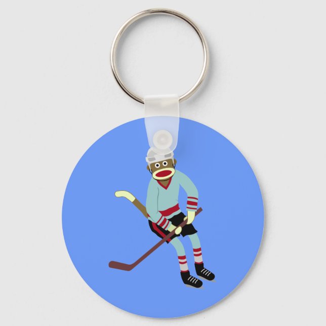 Sock Monkey Hockey Player Keychain (Front)