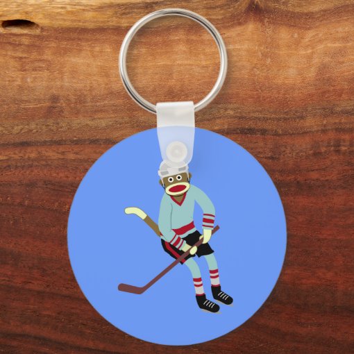 Sock Monkey Hockey Player Keychain Zazzle