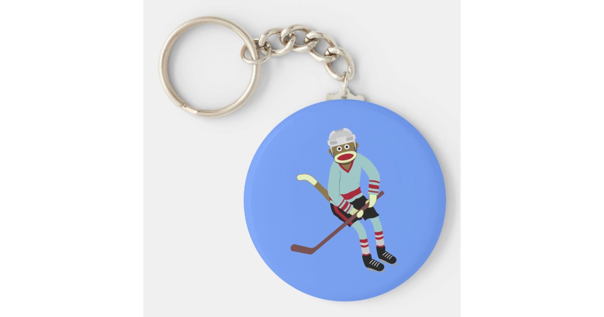 Sock Monkey Hockey Player Keychain