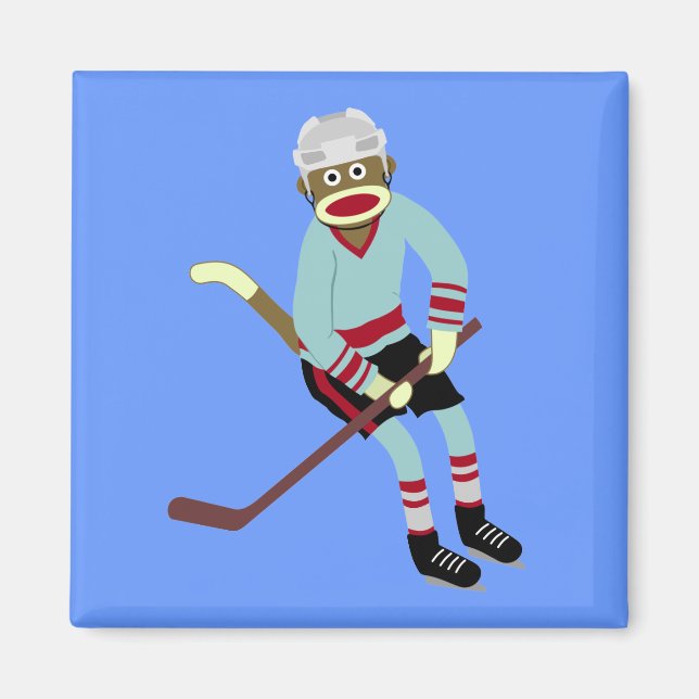 Sock Monkey Hockey Player Magnet (Front)