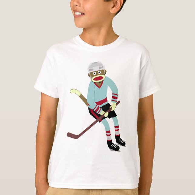 Sock Monkey Hockey Player T-Shirt (Front)
