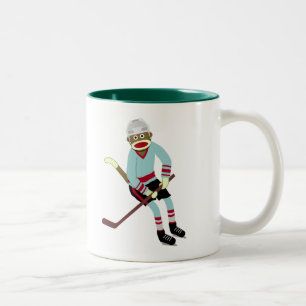 Sock Monkey Hockey Player Two-Tone Coffee Mug