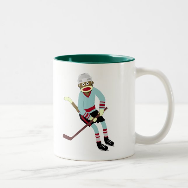 Sock Monkey Hockey Player Two-Tone Coffee Mug (Right)