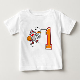 Sock Monkey Hoops 1st Birthday Baby T-Shirt