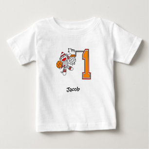 Sock Monkey Hoops 1st Birthday Baby T-Shirt