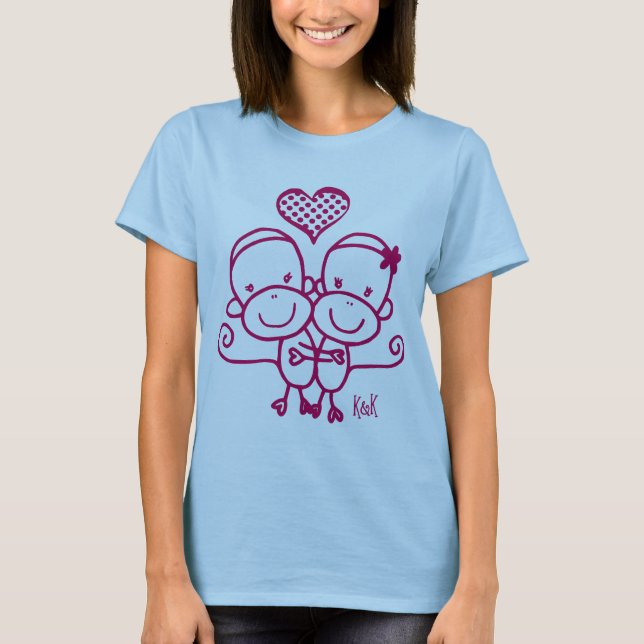 Sock Monkey Hugz T-shirt ~ Cherry pink (Front)
