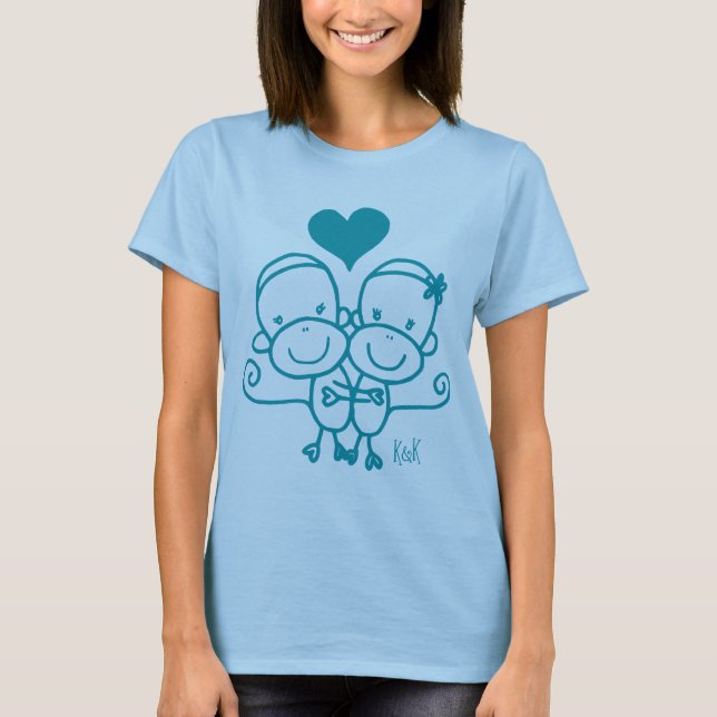 Sock Monkey Hugz T-shirt(turquoise blue ) T-Shirt (Front)