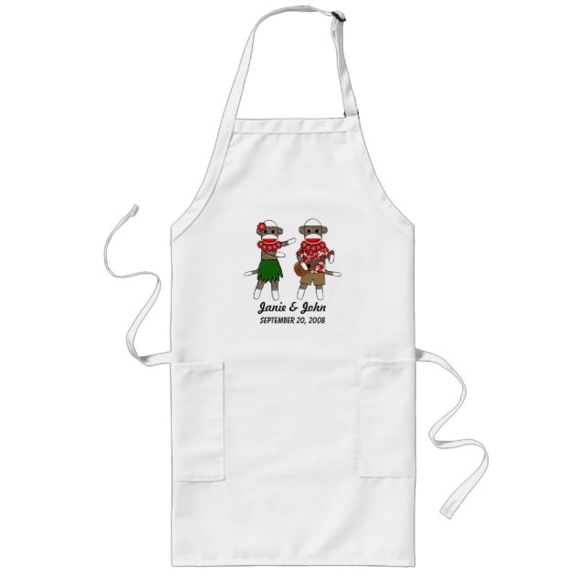 Sock Monkey Hula Luau Couple Long Apron(customize) Apron (Front)