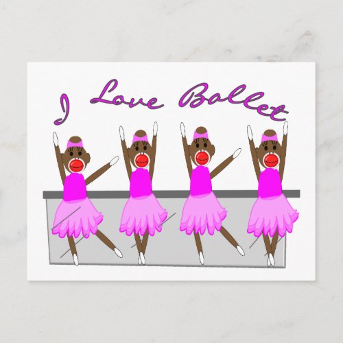 sock monkey   I LOVE BALLET Postcard