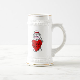 Sock Monkey I Love Nursing T-shirts and Gifts Beer Stein