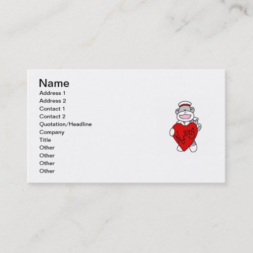Customizable Sock Monkey I Love Nursing T-shirts and Gifts Business Cards