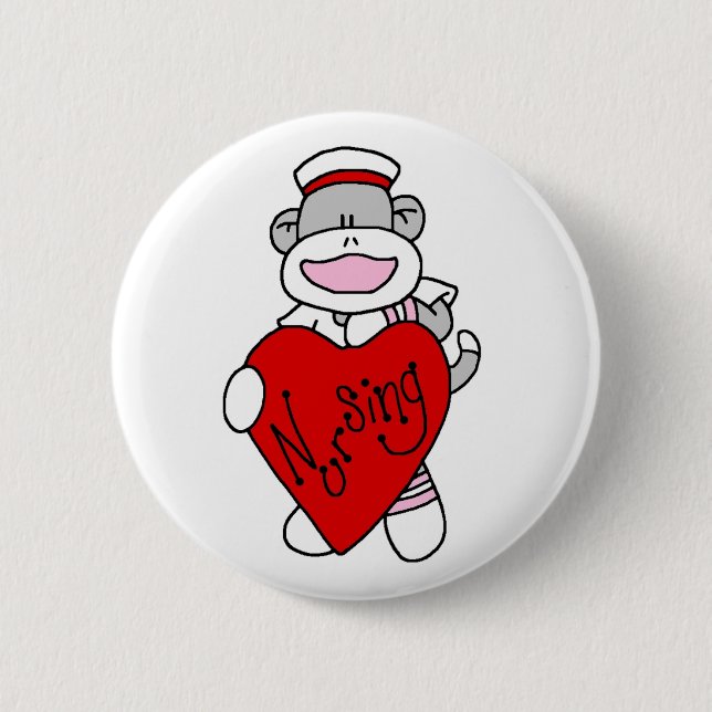 Sock Monkey I Love Nursing T-shirts and Gifts Button (Front)