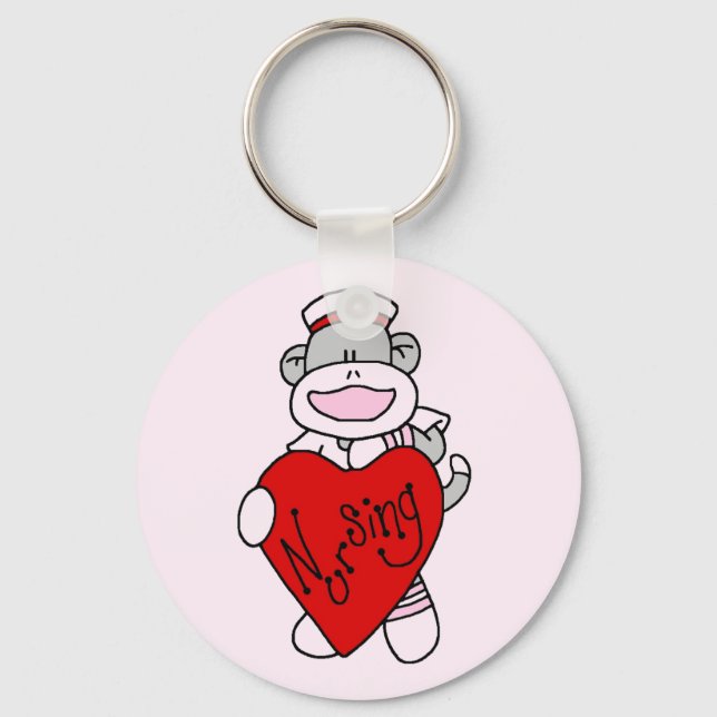 Sock Monkey I Love Nursing T-shirts and Gifts Keychain (Front)
