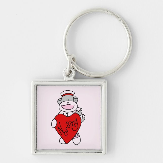 Sock Monkey I Love Nursing T-shirts and Gifts Keychain (Front)
