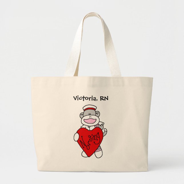 Sock Monkey I Love Nursing T-shirts and Gifts Large Tote Bag (Front)