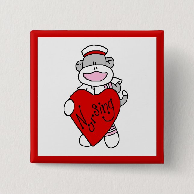 Sock Monkey I Love Nursing T-shirts and Gifts Pinback Button (Front)