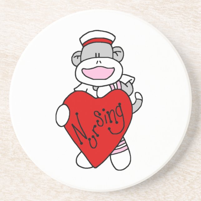 Sock Monkey I Love Nursing T-shirts and Gifts Sandstone Coaster (Front)