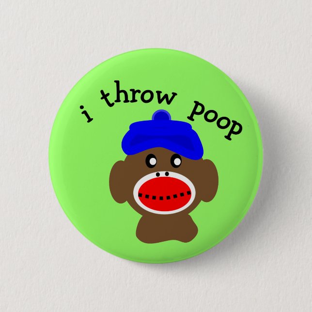 Sock Monkey "I THROW POOP" Button (Front)