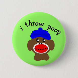 Sock Monkey "I THROW POOP" Button